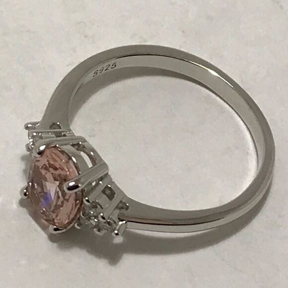 Sterling Silver Ring Size 7 Simulated Morganite Peachy Pink CZ 6x8mm Stone - Picture 8 of 12